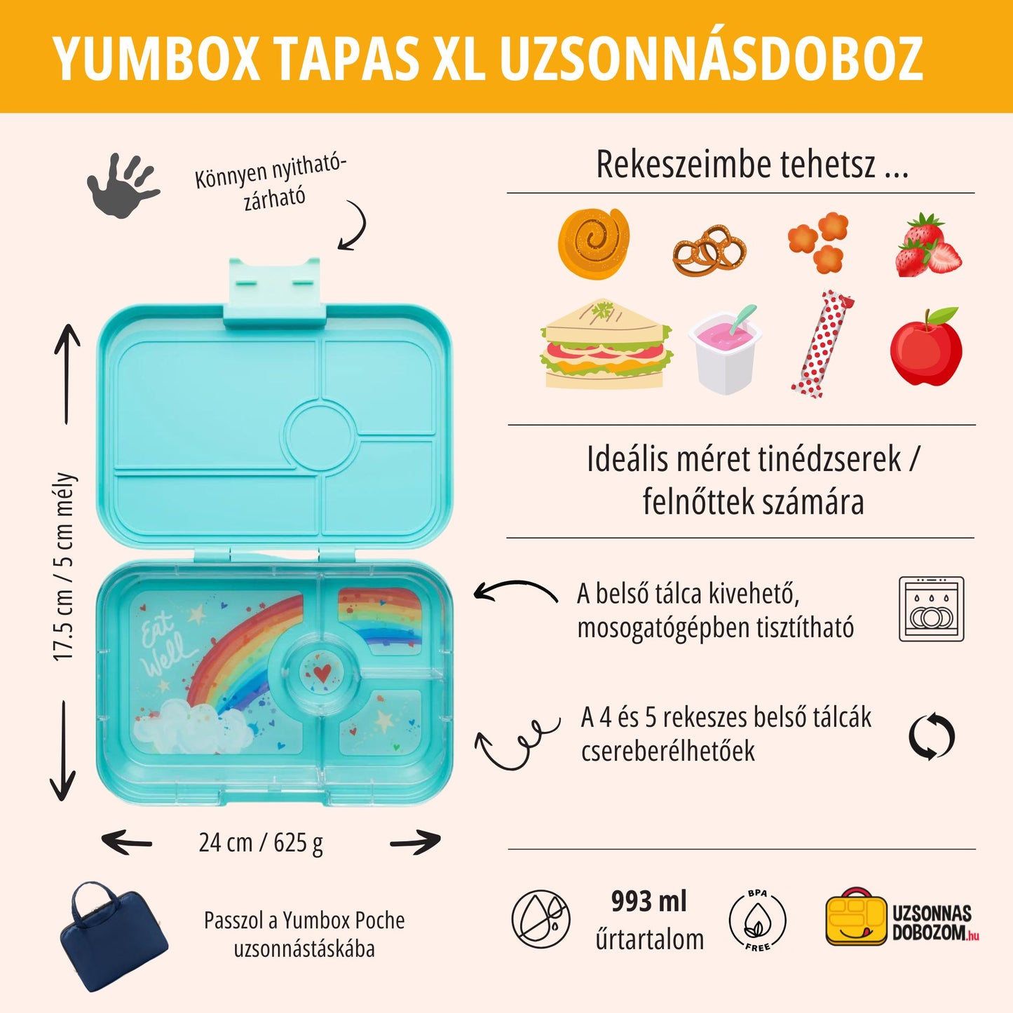 Yumbox Tapas XL Antibes blue / Rainbow (4 compartimente)