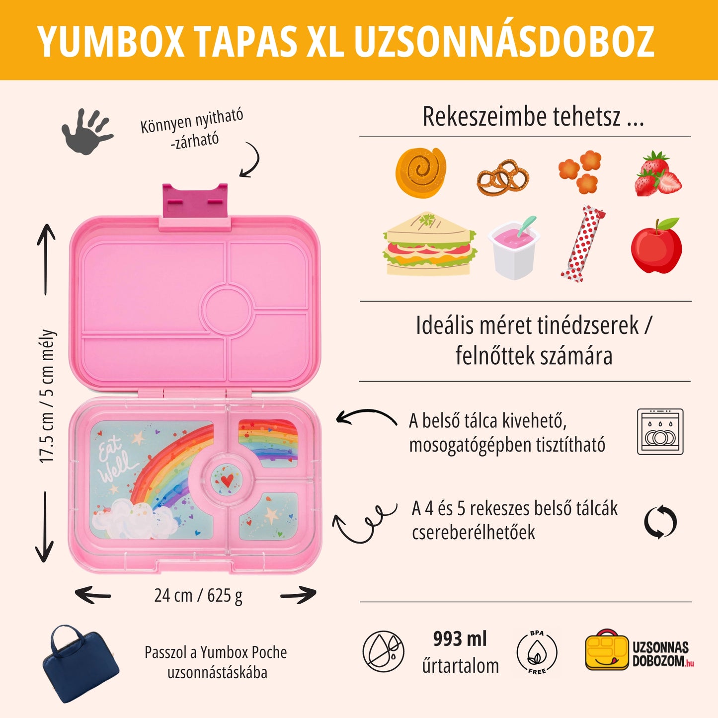 Yumbox Tapas XL Capri pink / Rainbow (4 compartimente)