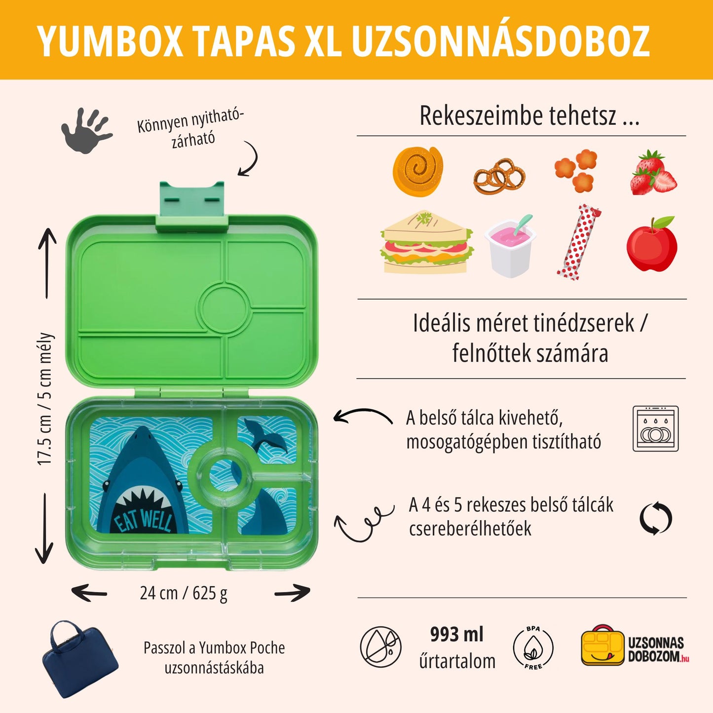 Yumbox Tapas XL Jurassic Green / Shark (4 compartimente)