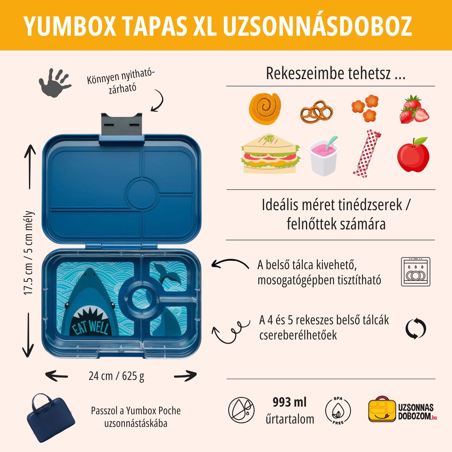Yumbox Tapas XL Monte Carlo Blue / Shark (4 compartimente)