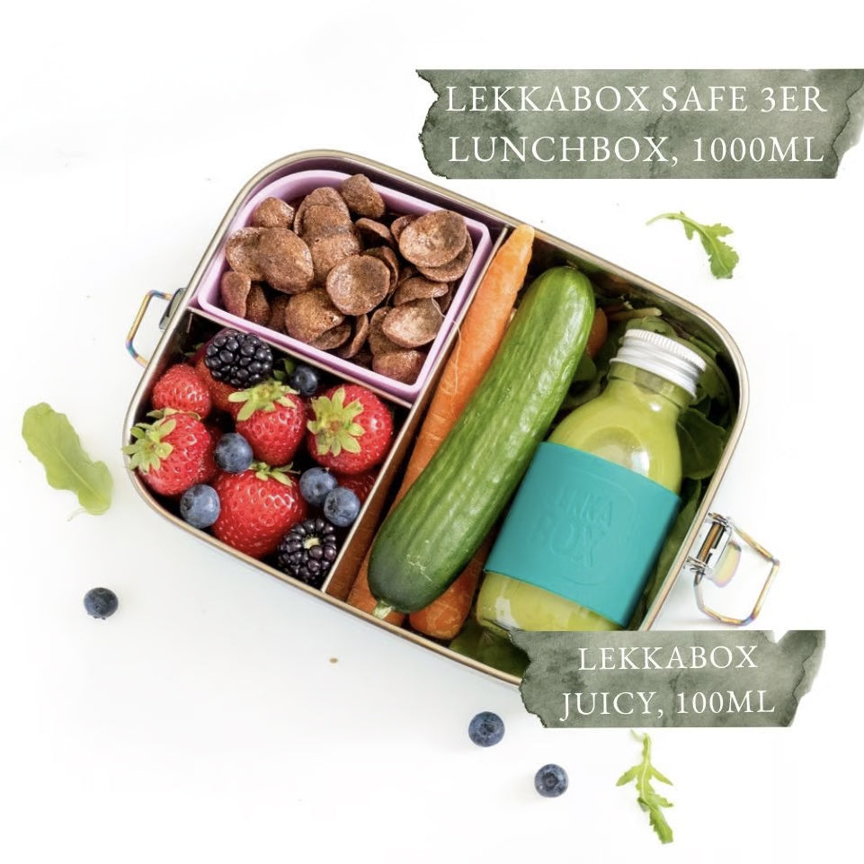 Lekkabox Juicy - Sticlă mini cu bandă din silicon (100 ml)