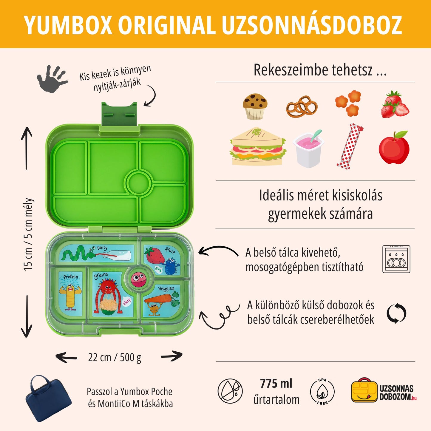 Yumbox Original Jurassic Green / Funny Monsters - desigilat dar nou
