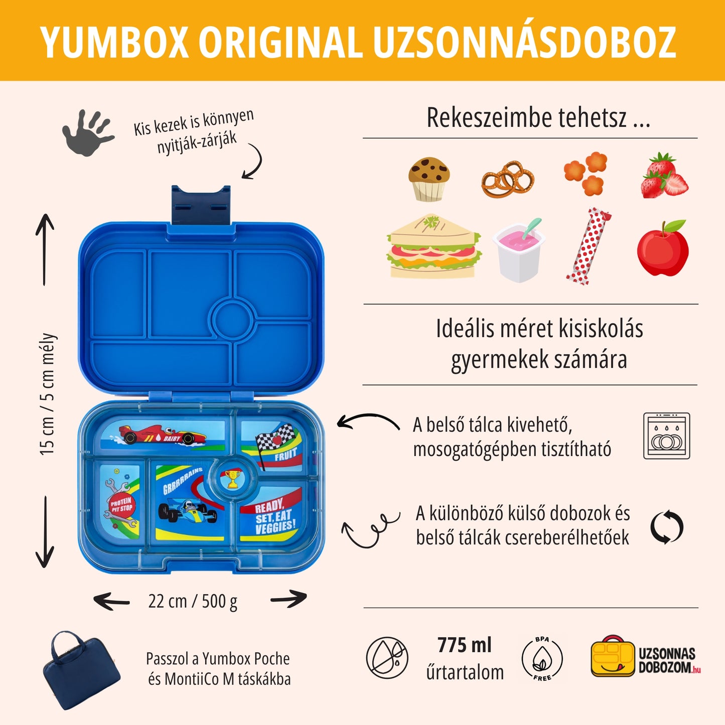Yumbox Original Surf Blue / Race Cars