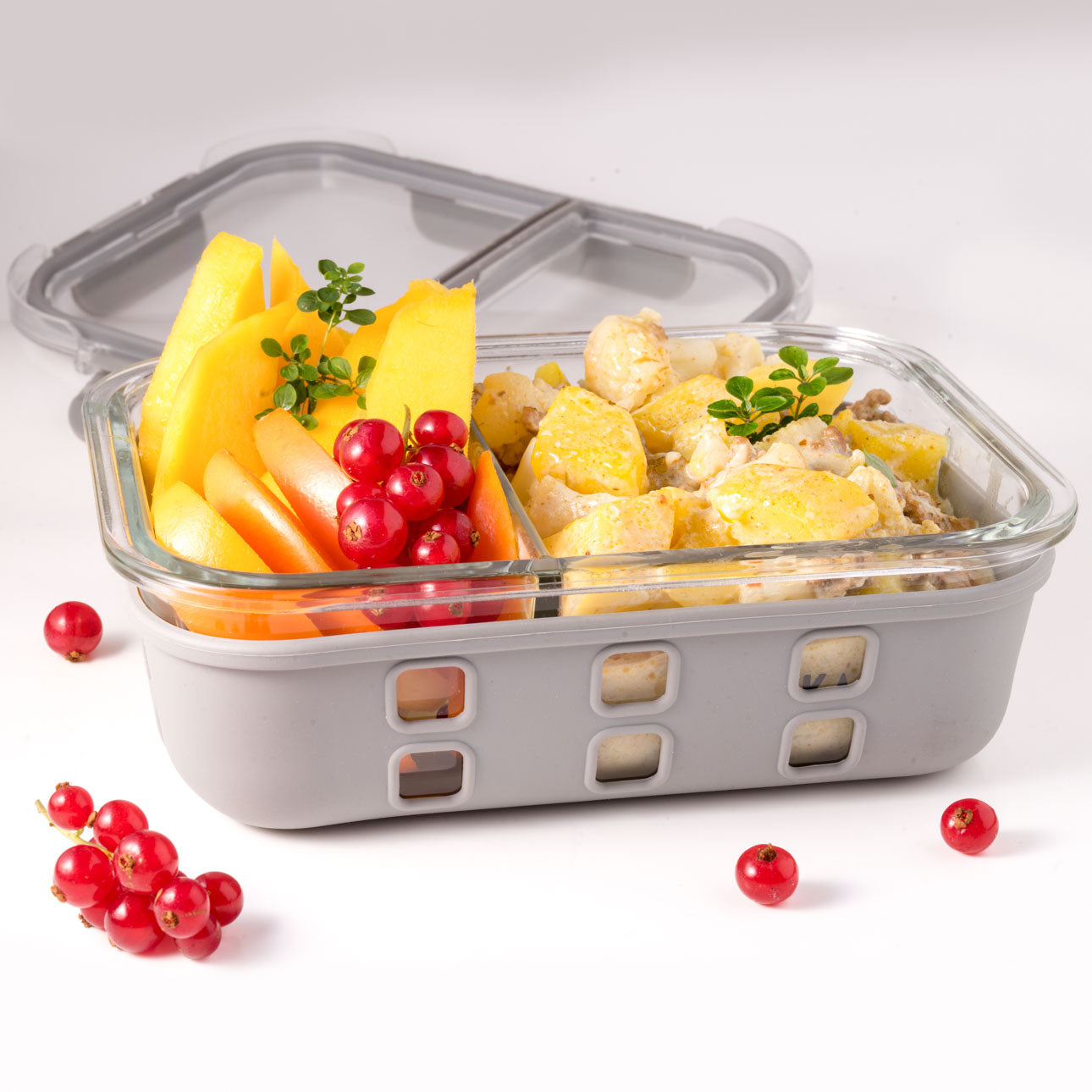 Lunchbox din sticlă cu 2 compartimente Lekkabox Prep - 900 ml
