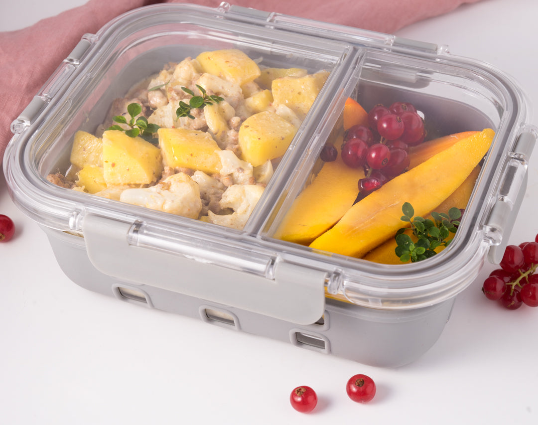 Lunchbox din sticlă cu 2 compartimente Lekkabox Prep - 900 ml