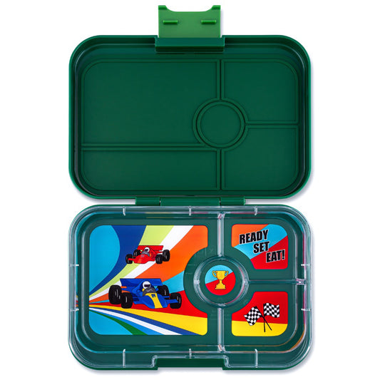 Yumbox Tapas XL Greenwich green / Race Cars (4 compartimente)