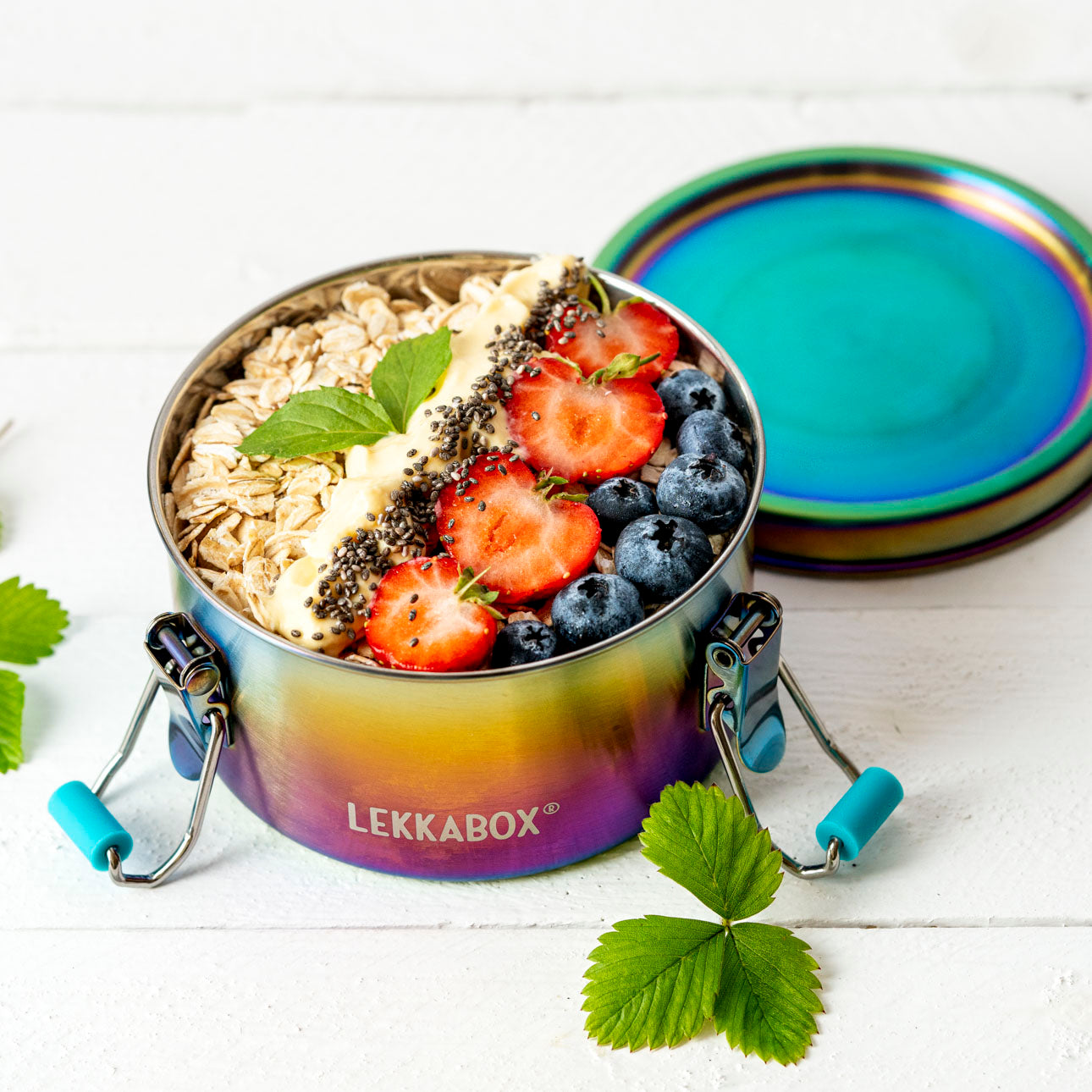 Lekkabox Clipsy Rainbow - cutie rotundă din oțel inoxidabil pentru depozitarea alimentelor