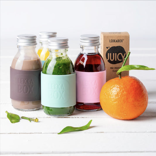 Lekkabox Juicy - Sticlă mini cu bandă din silicon (100 ml)