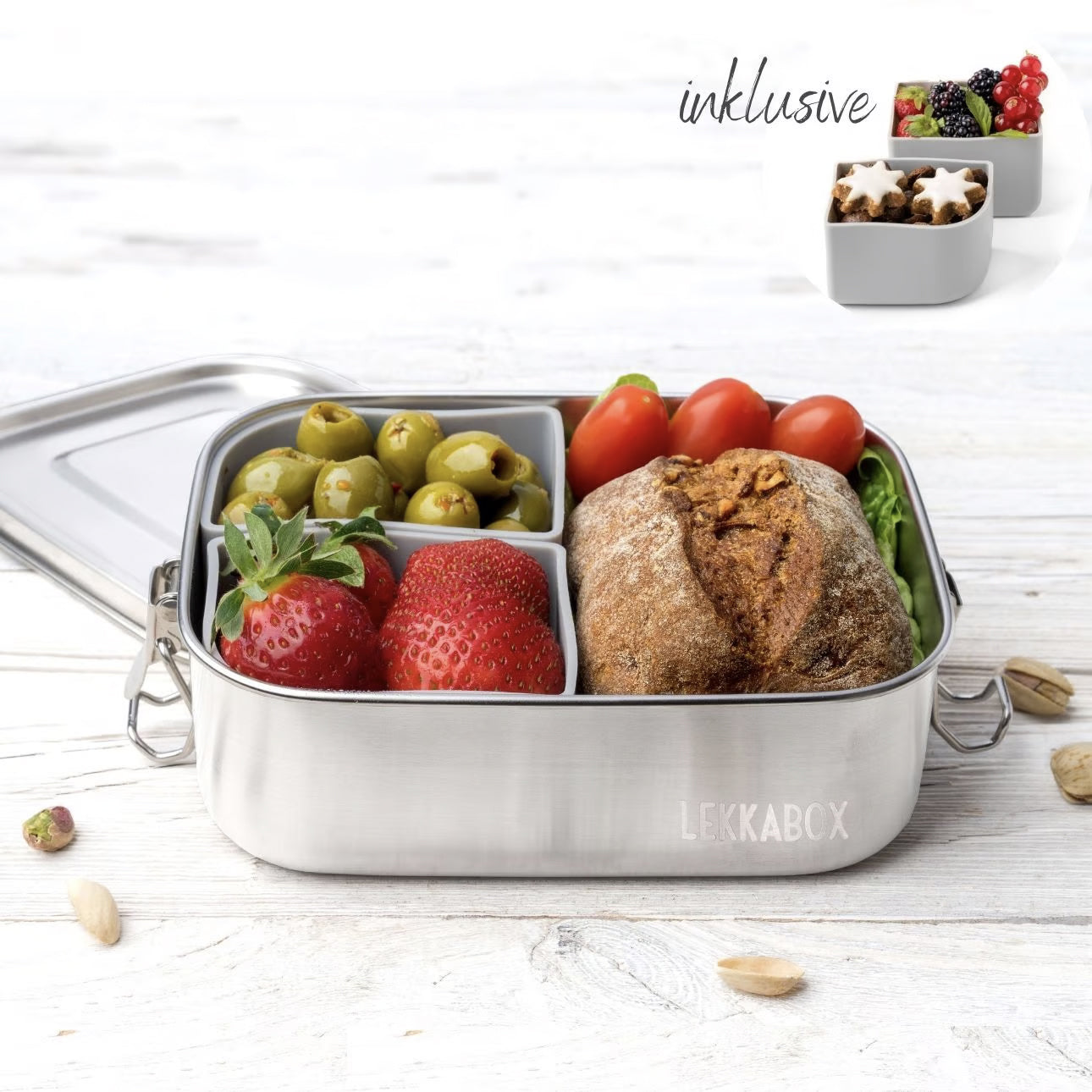 Lekkabox Safe 800 ml - lunchbox din oțel inoxidabil cu 2 forme din silicon