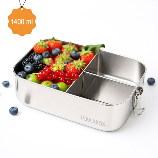 Lekkabox Safe 1400 ml cu 3 compartimente - lunchbox din oțel inoxidabil